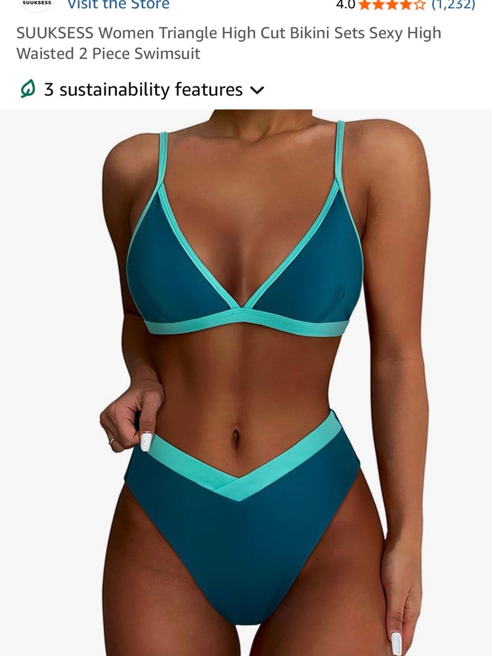 Two-Tone Teal V-Waist Bikini Set - Teal with Turquoise Trim